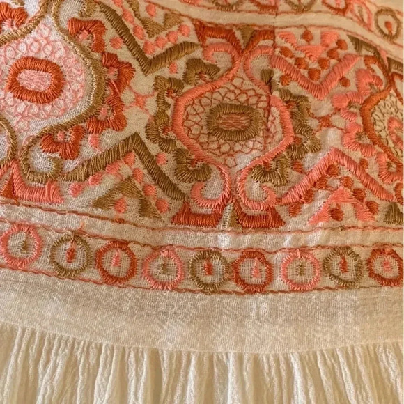 Campaigne Skirt Cotton Tiered Boho Embroidered Size 8 Coral & Ivory Gauzy NWT - Picture 7 of 9